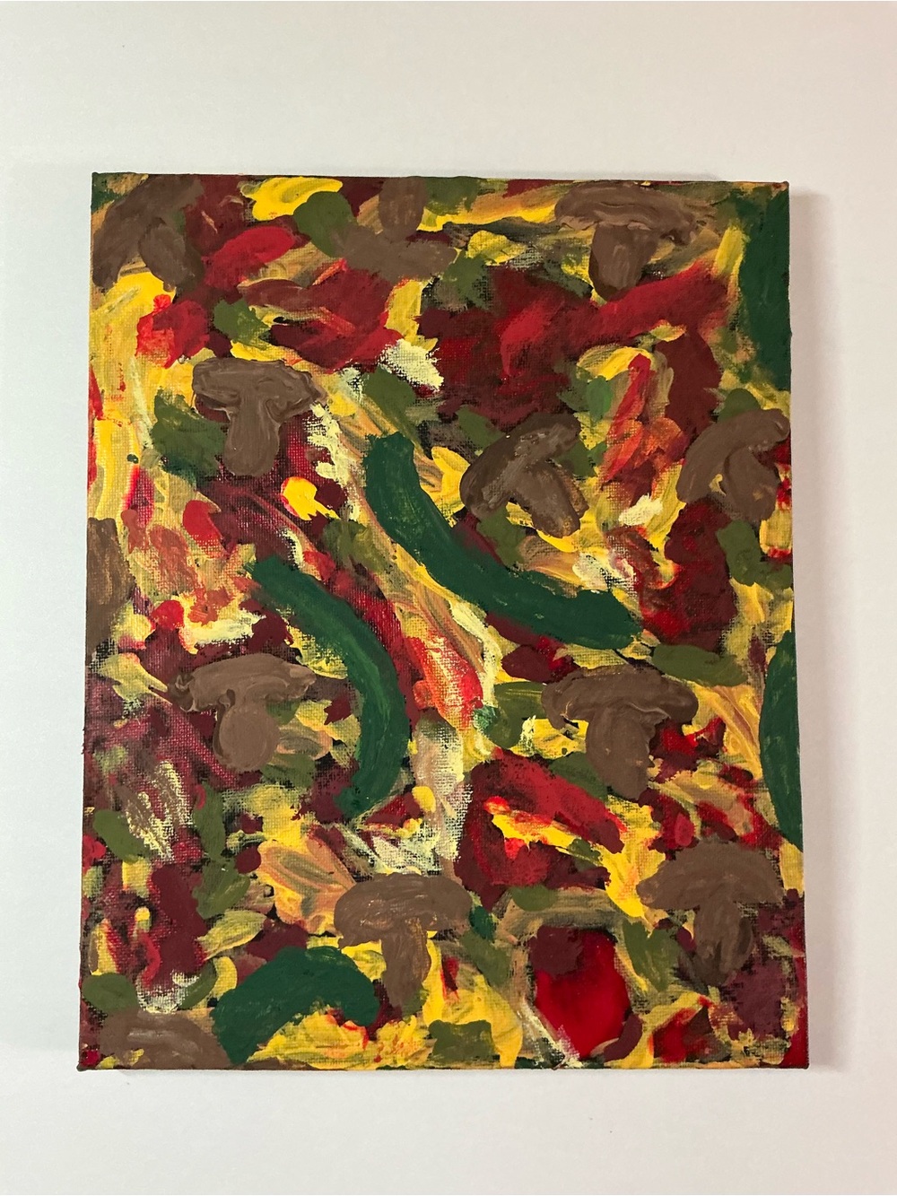 Paint Pizza Camo of Cheese Veggies Mushrooms and Red Stuff